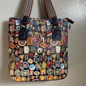 Sydney Love Travel Print Tote Bag with Stripe Handles - Vintage Style